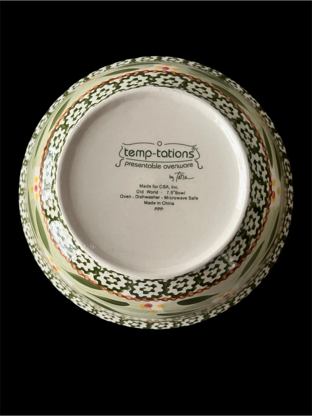 Temptations Old World Green Cereal Soup Bowls - set of 2